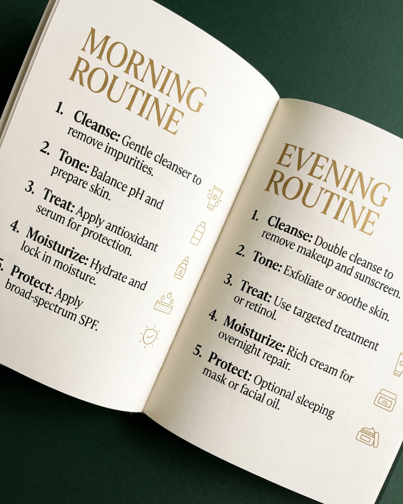 Guide spread: morning and evening routine in five clear steps